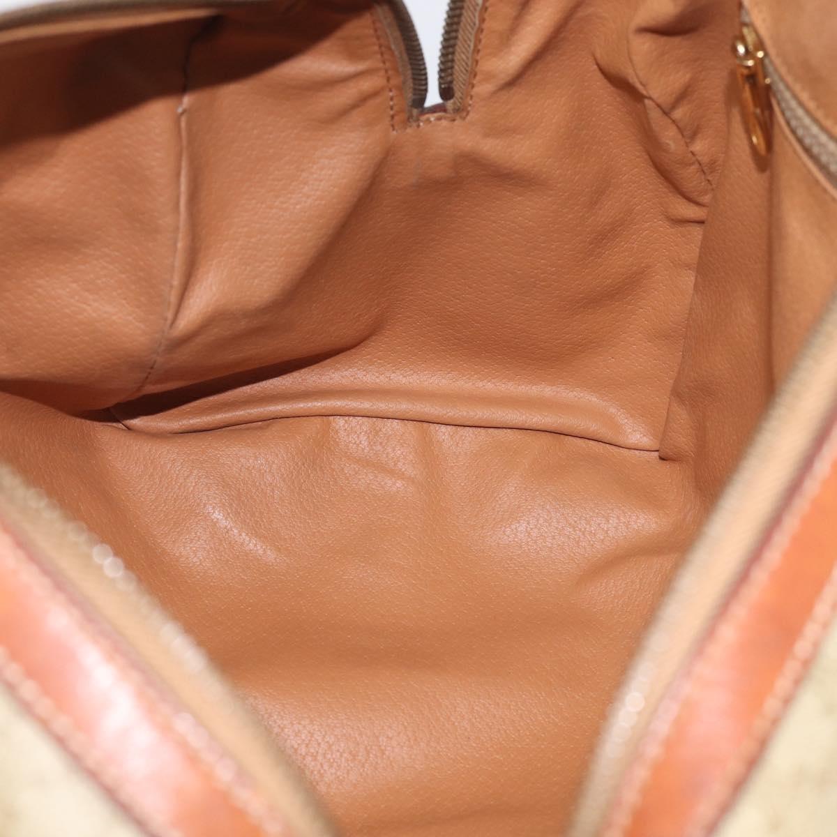 CELINE Macadam Canvas Boston Bag PVC Beige Gold Auth 213371