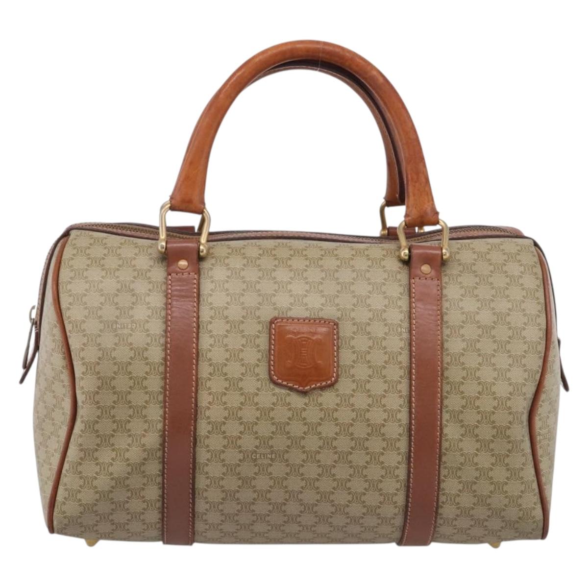CELINE Macadam Canvas Boston Bag PVC Beige Gold Auth 213371
