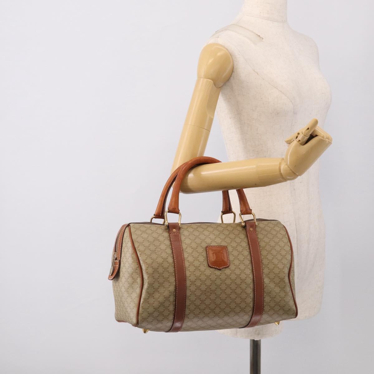 CELINE Macadam Canvas Boston Bag PVC Beige Gold Auth 213371