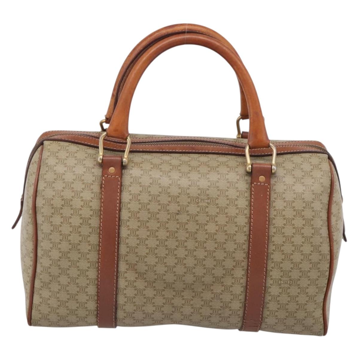 CELINE Macadam Canvas Boston Bag PVC Beige Gold Auth 213371