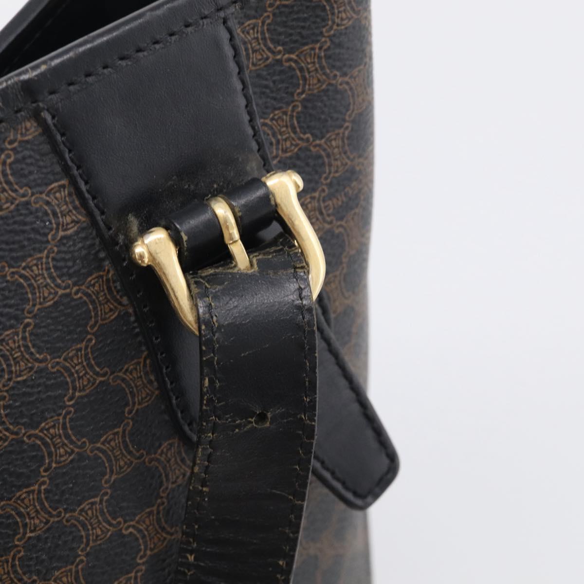 CELINE Macadam Canvas Tote Bag PVC Leather Black Gold Auth 213374