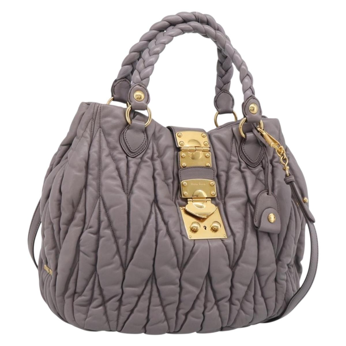 Miu Miu Matelasse Hand Bag Leather 2way Gray Gold Auth 213378M