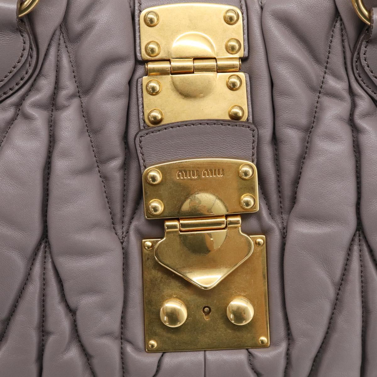 Miu Miu Matelasse Hand Bag Leather 2way Gray Gold Auth 213378M