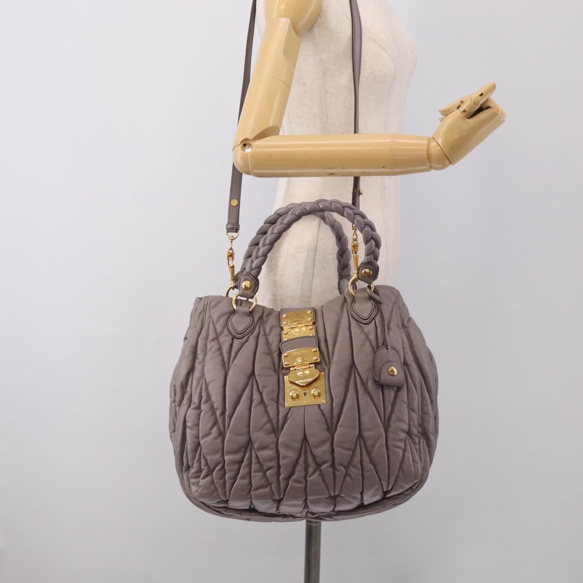 Miu Miu Matelasse Hand Bag Leather 2way Gray Gold Auth 213378M