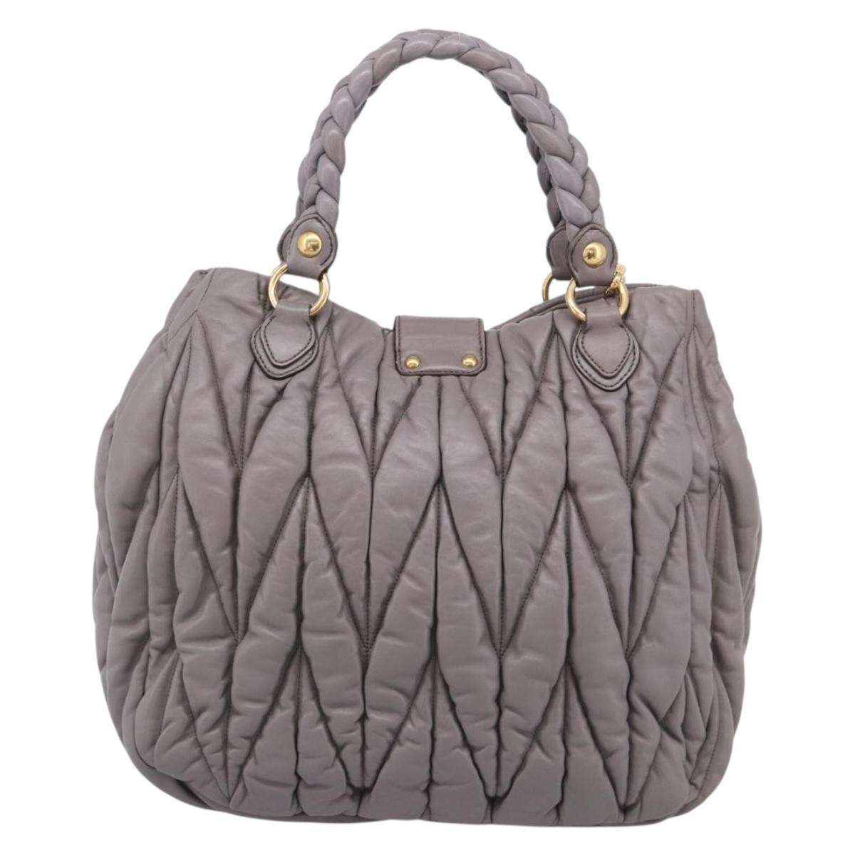 Miu Miu Matelasse Hand Bag Leather 2way Gray Gold Auth 213378M