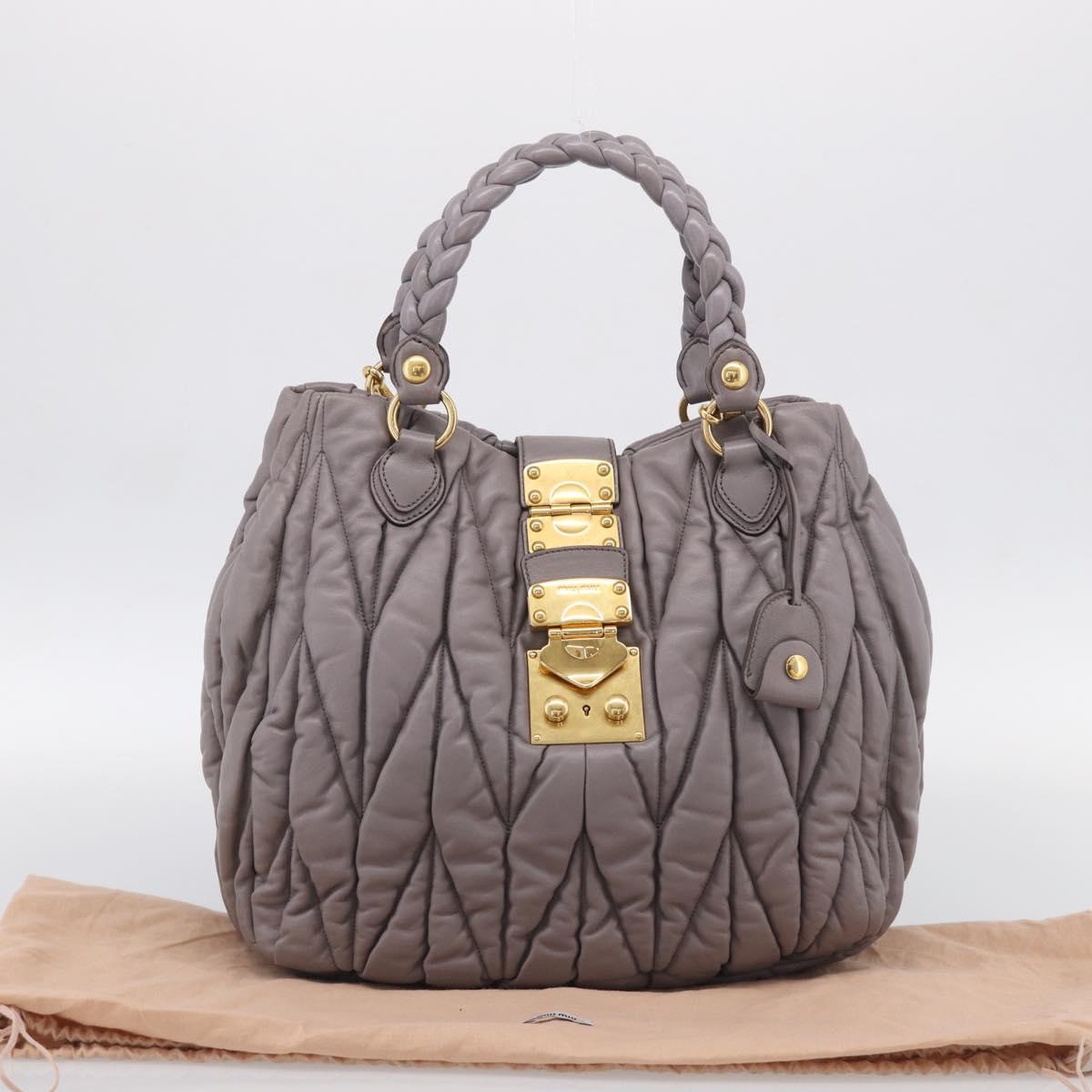 Miu Miu Matelasse Hand Bag Leather 2way Gray Gold Auth 213378M