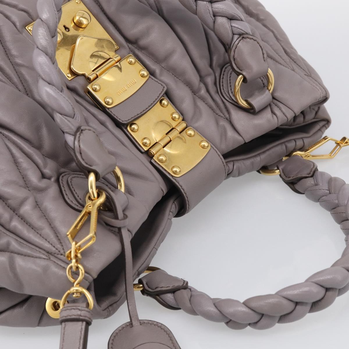 Miu Miu Matelasse Hand Bag Leather 2way Gray Gold Auth 213378M