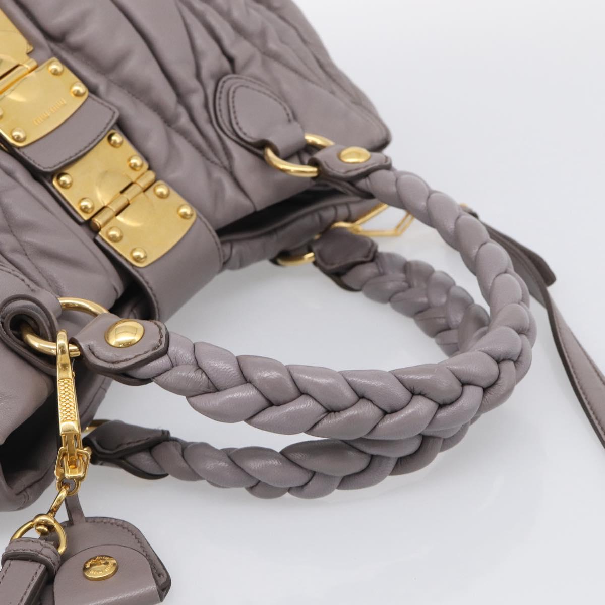 Miu Miu Matelasse Hand Bag Leather 2way Gray Gold Auth 213378M