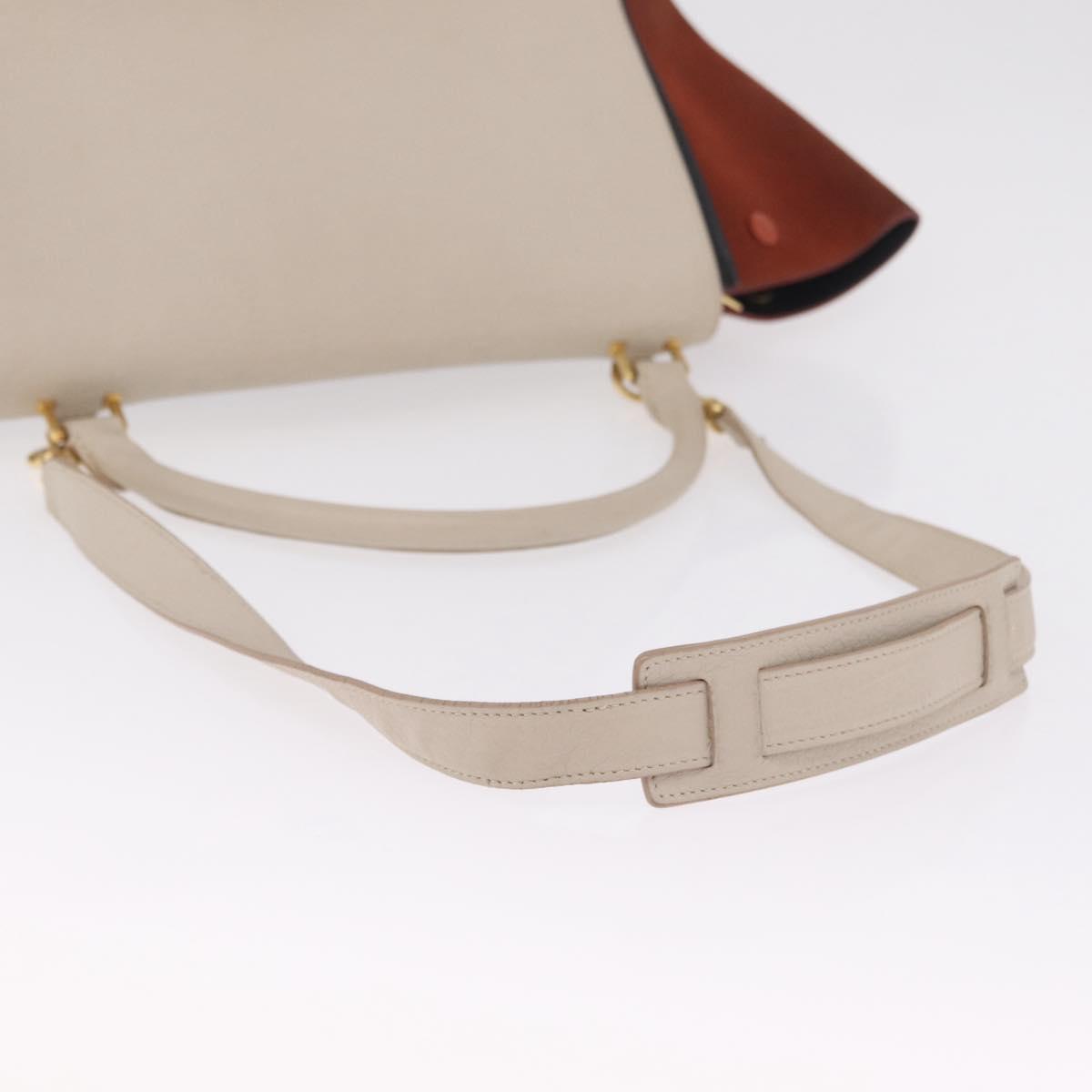 CELINE Trapeze Hand Bag Leather 2way Beige Gold Auth 213382A