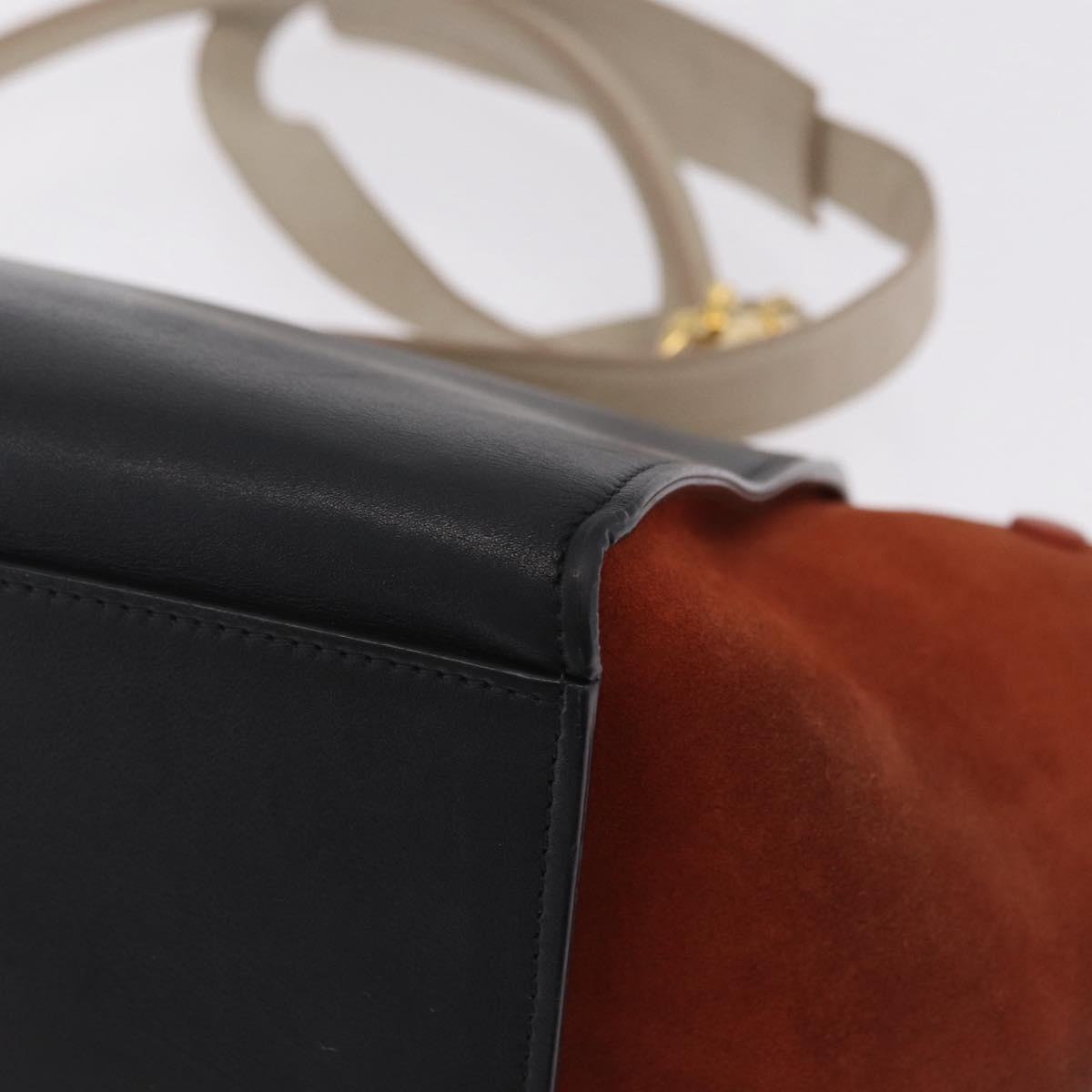 CELINE Trapeze Hand Bag Leather 2way Beige Gold Auth 213382A