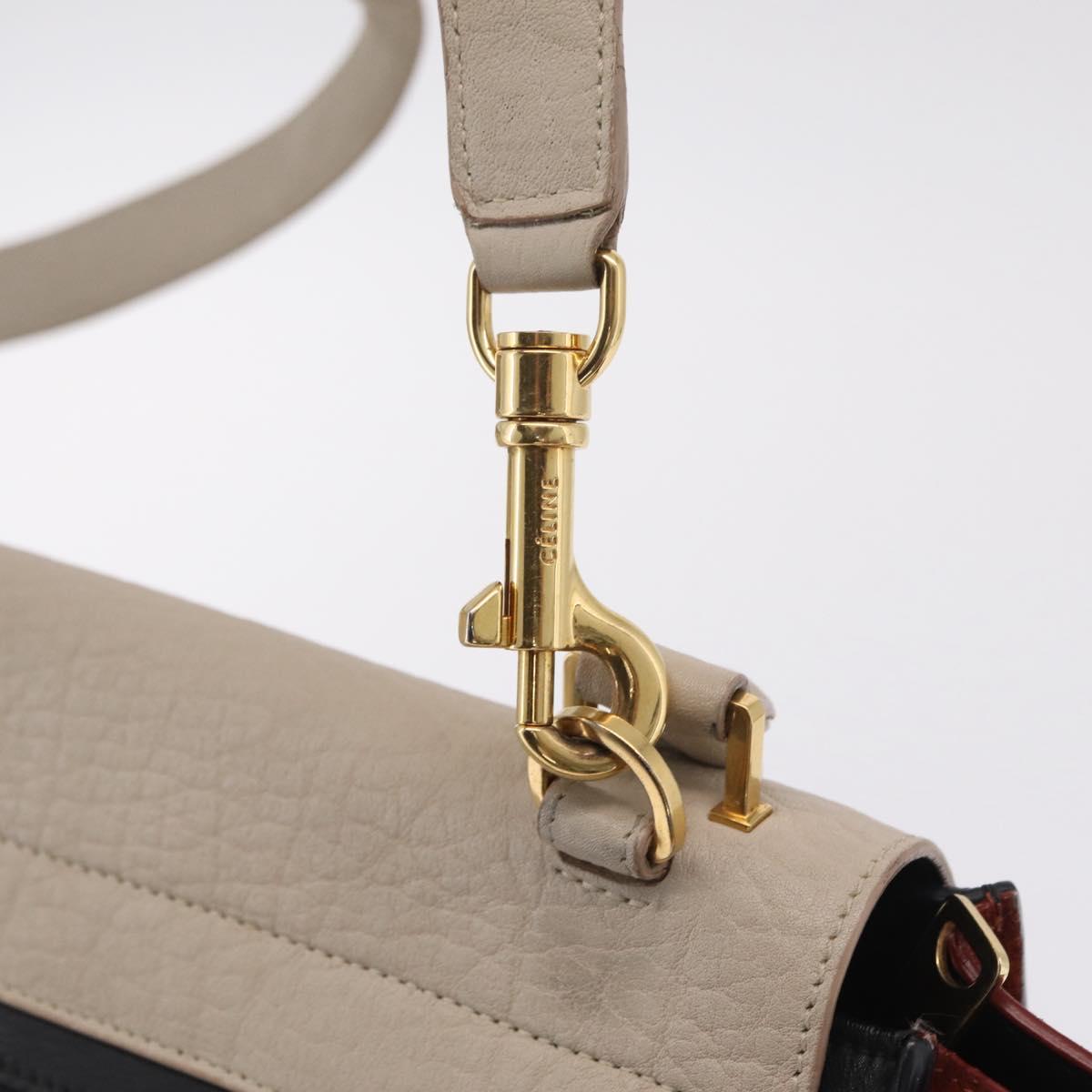 CELINE Trapeze Hand Bag Leather 2way Beige Gold Auth 213382A