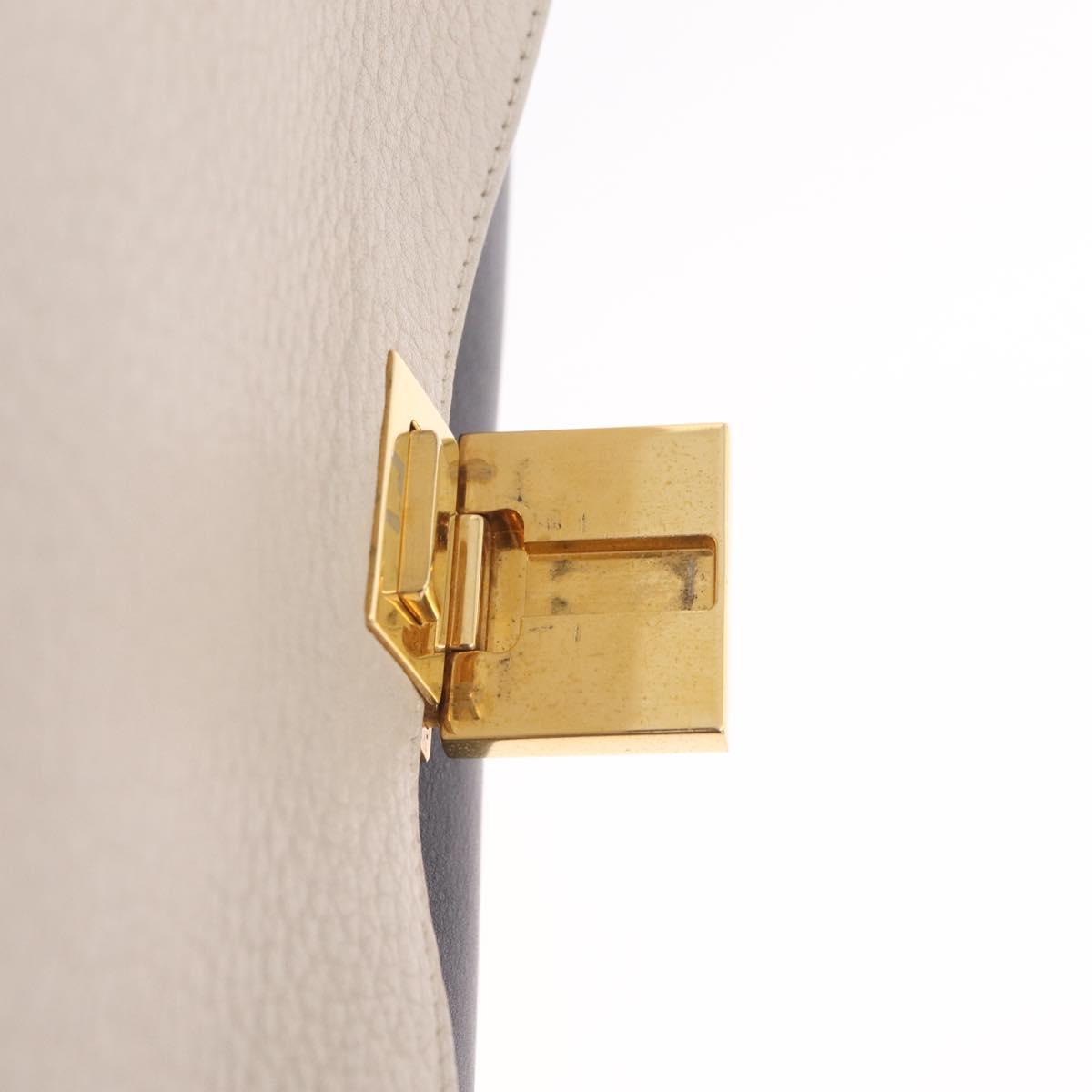 CELINE Trapeze Hand Bag Leather 2way Beige Gold Auth 213382A