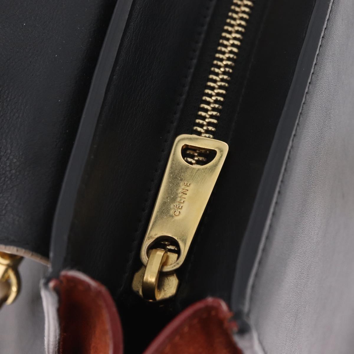 CELINE Trapeze Hand Bag Leather 2way Beige Gold Auth 213382A