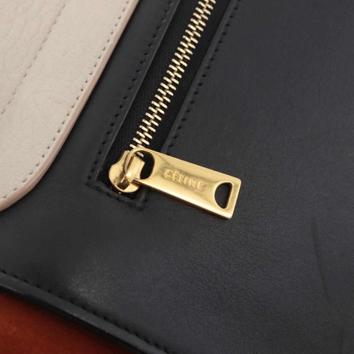CELINE Trapeze Hand Bag Leather 2way Beige Gold Auth 213382A