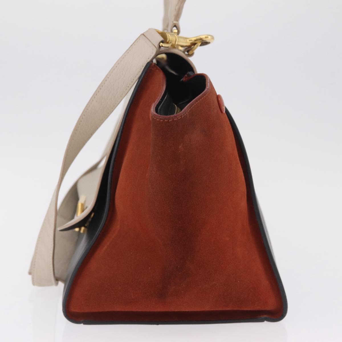 CELINE Trapeze Hand Bag Leather 2way Beige Gold Auth 213382A