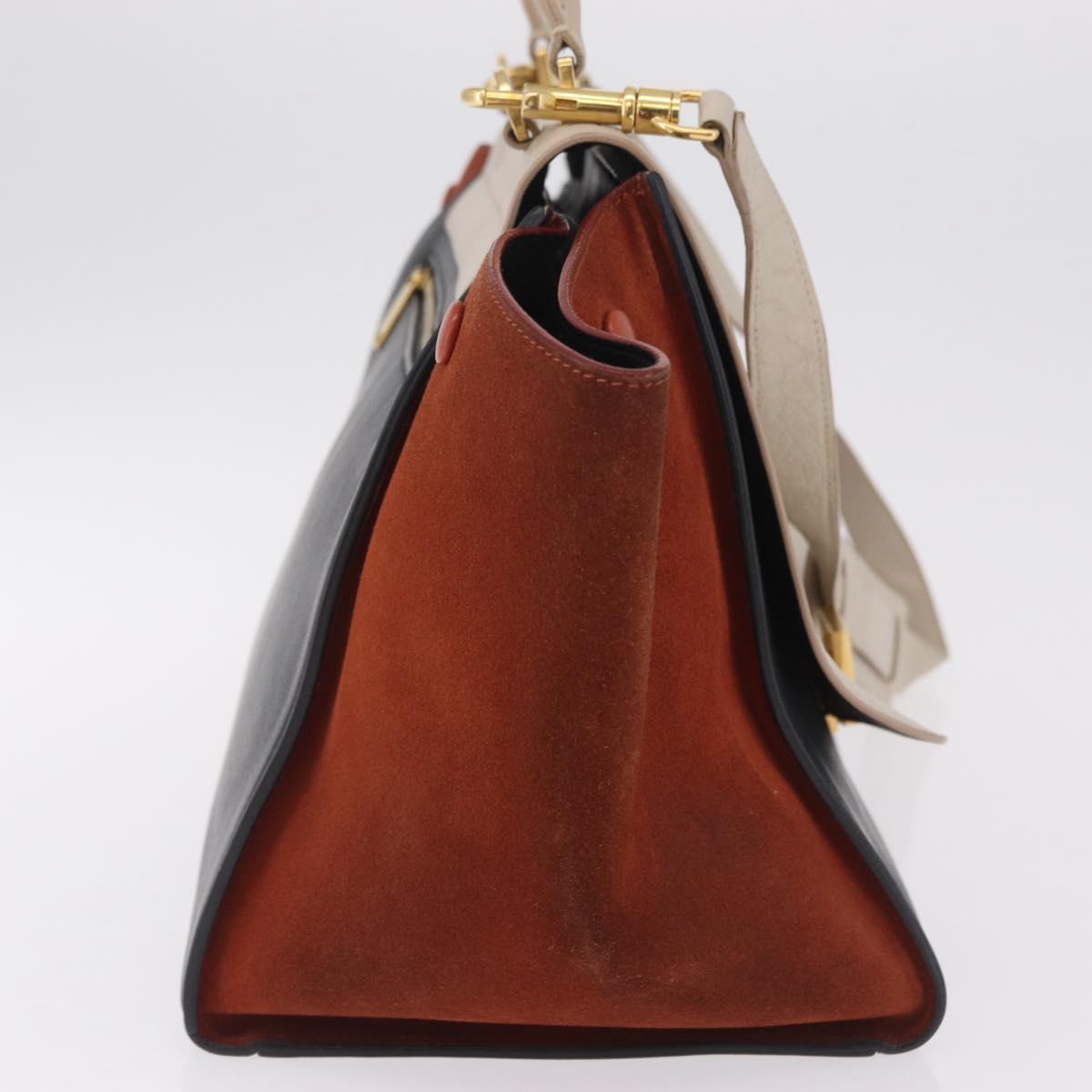 CELINE Trapeze Hand Bag Leather 2way Beige Gold Auth 213382A