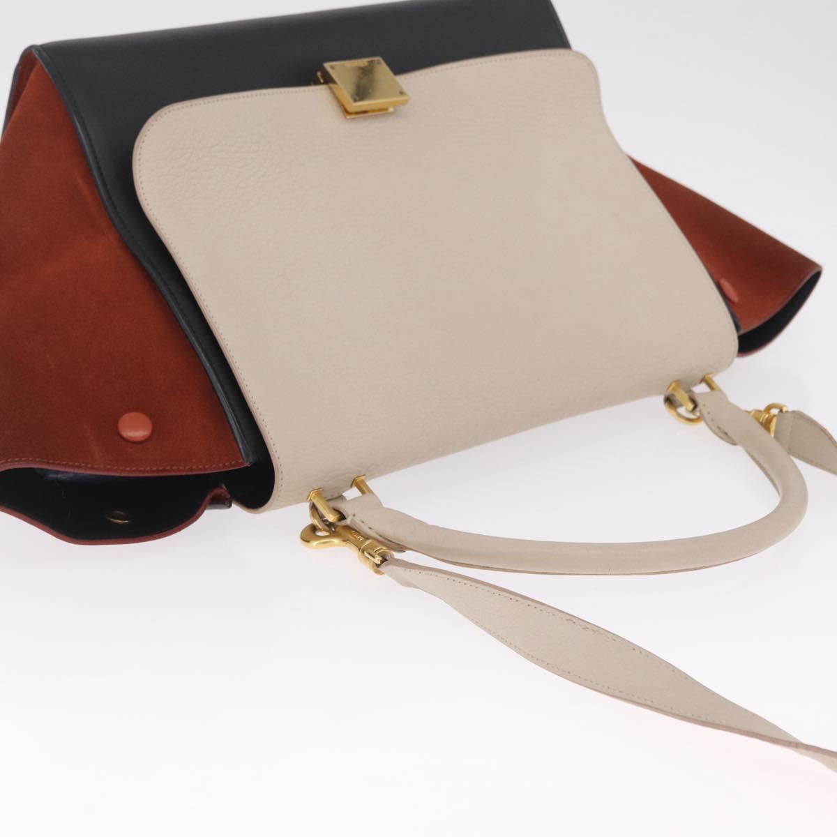 CELINE Trapeze Hand Bag Leather 2way Beige Gold Auth 213382A