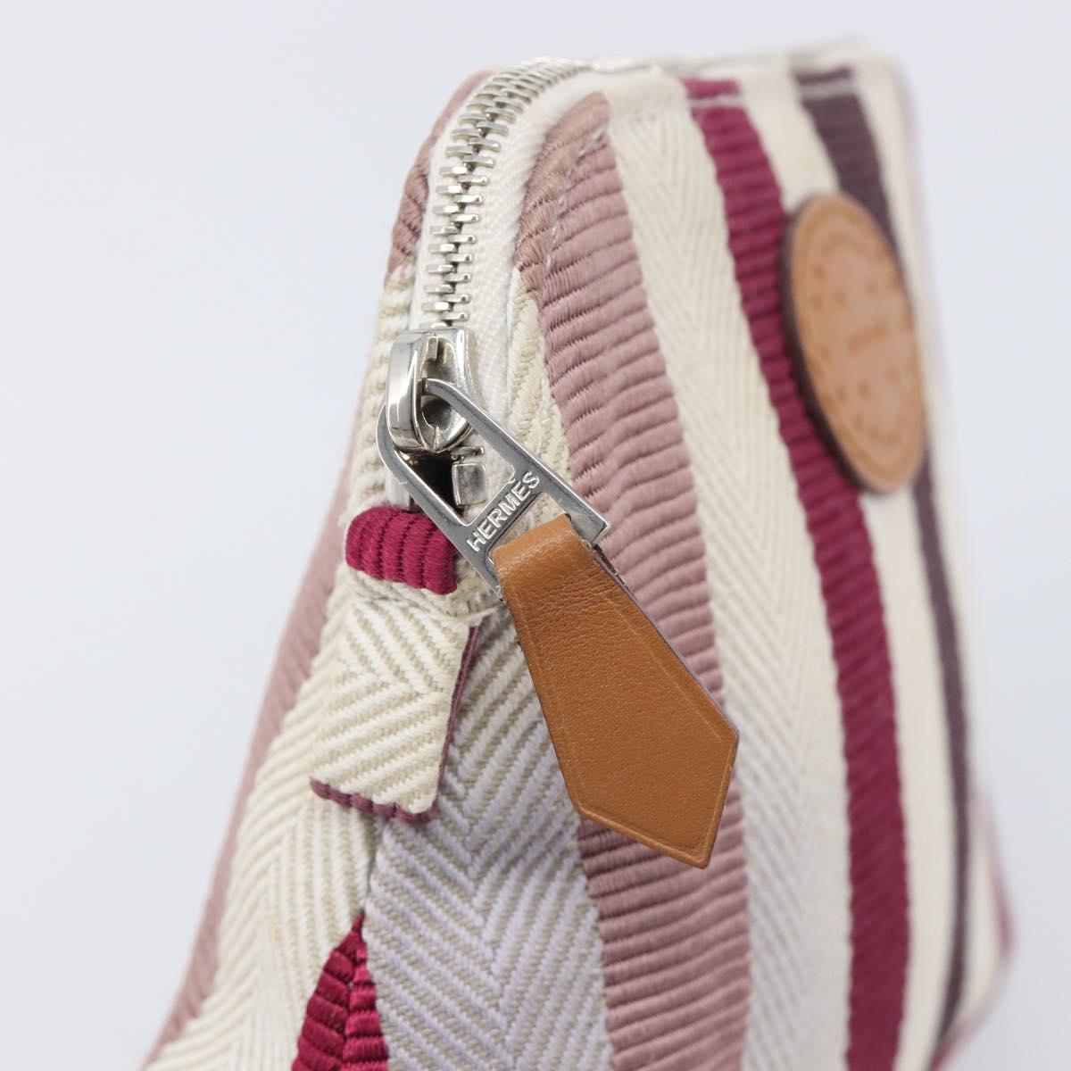 HERMES Bolide Pouch Canvas Beige Silver Auth 213387