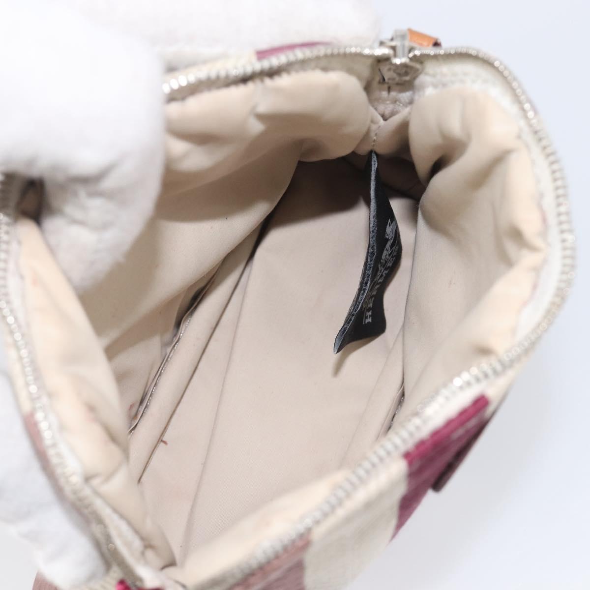 HERMES Bolide Pouch Canvas Beige Silver Auth 213387
