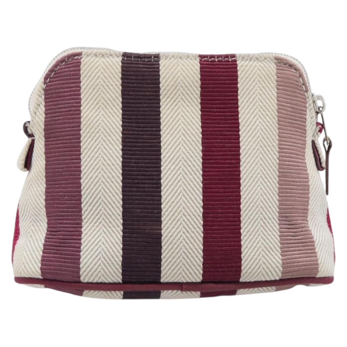 HERMES Bolide Pouch Canvas Beige Silver Auth 213387