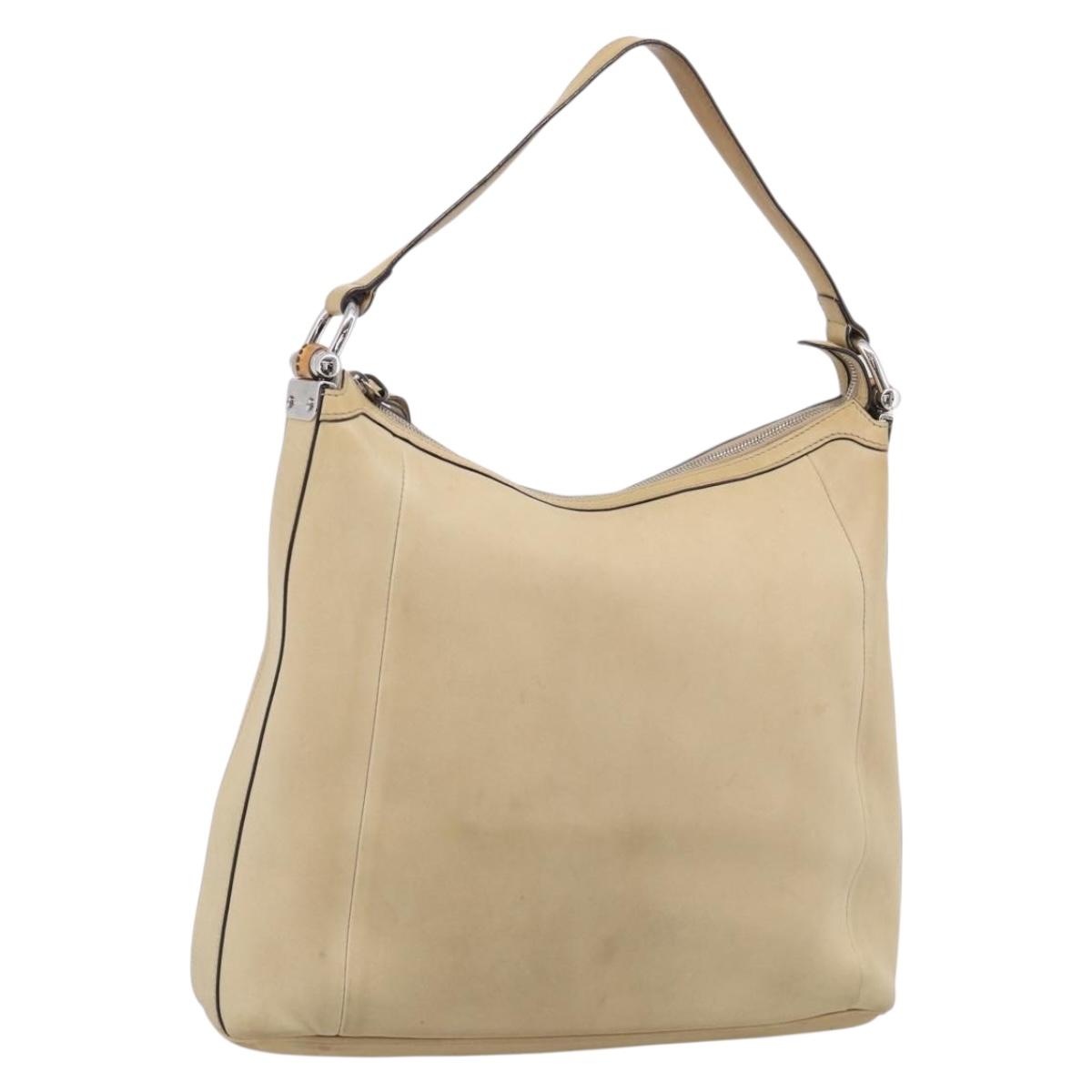 GUCCI Bamboo Shoulder Bag Leather Beige Silver Auth 213389A