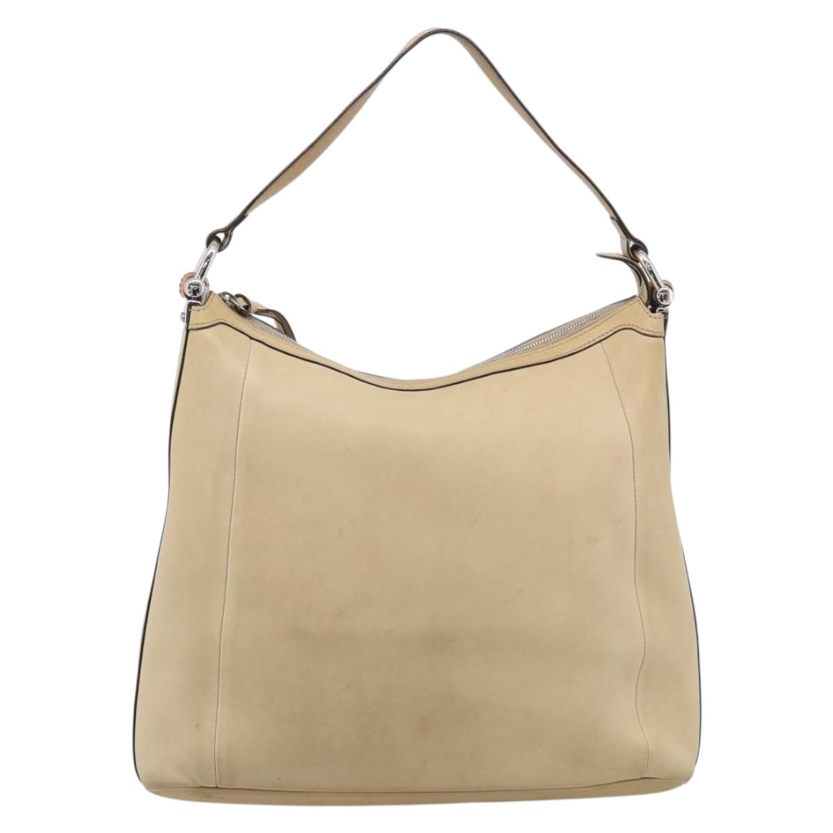 GUCCI Bamboo Shoulder Bag Leather Beige Silver Auth 213389A