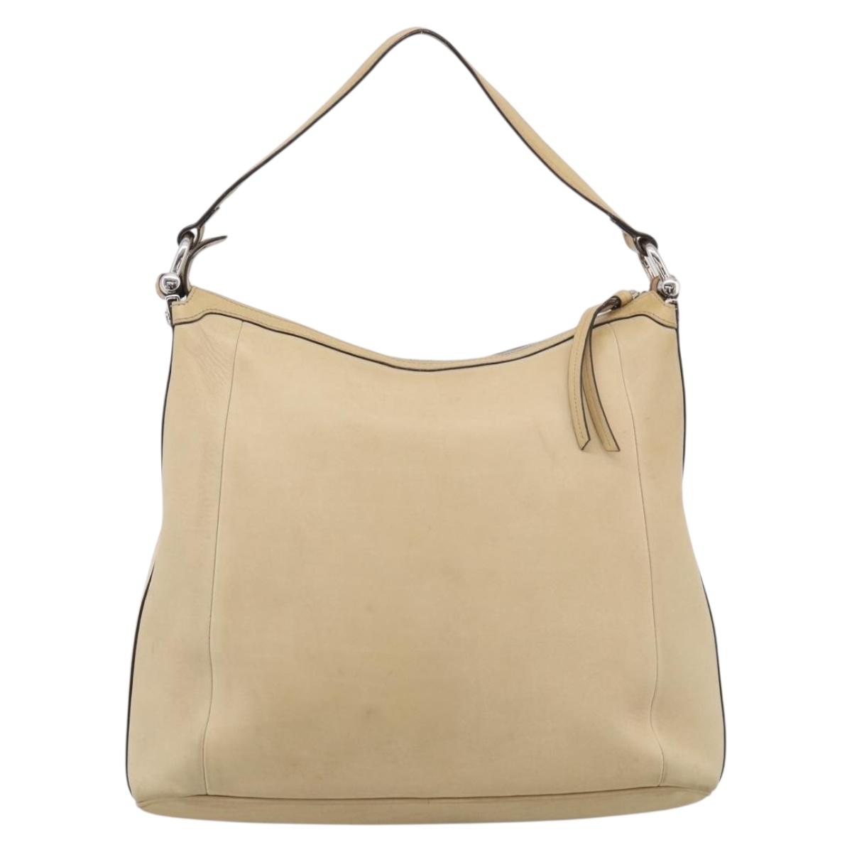 GUCCI Bamboo Shoulder Bag Leather Beige Silver Auth 213389A