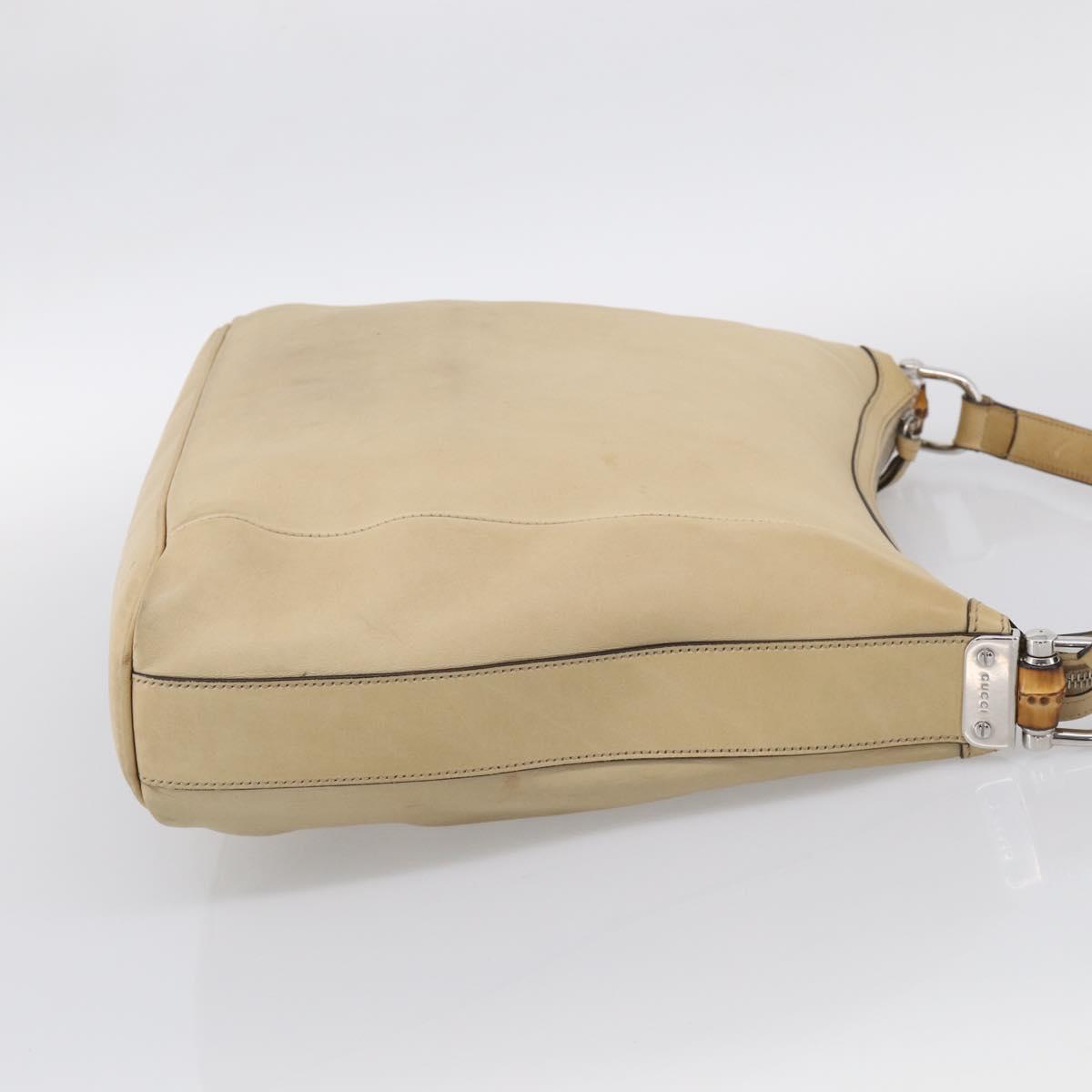 GUCCI Bamboo Shoulder Bag Leather Beige Silver Auth 213389A