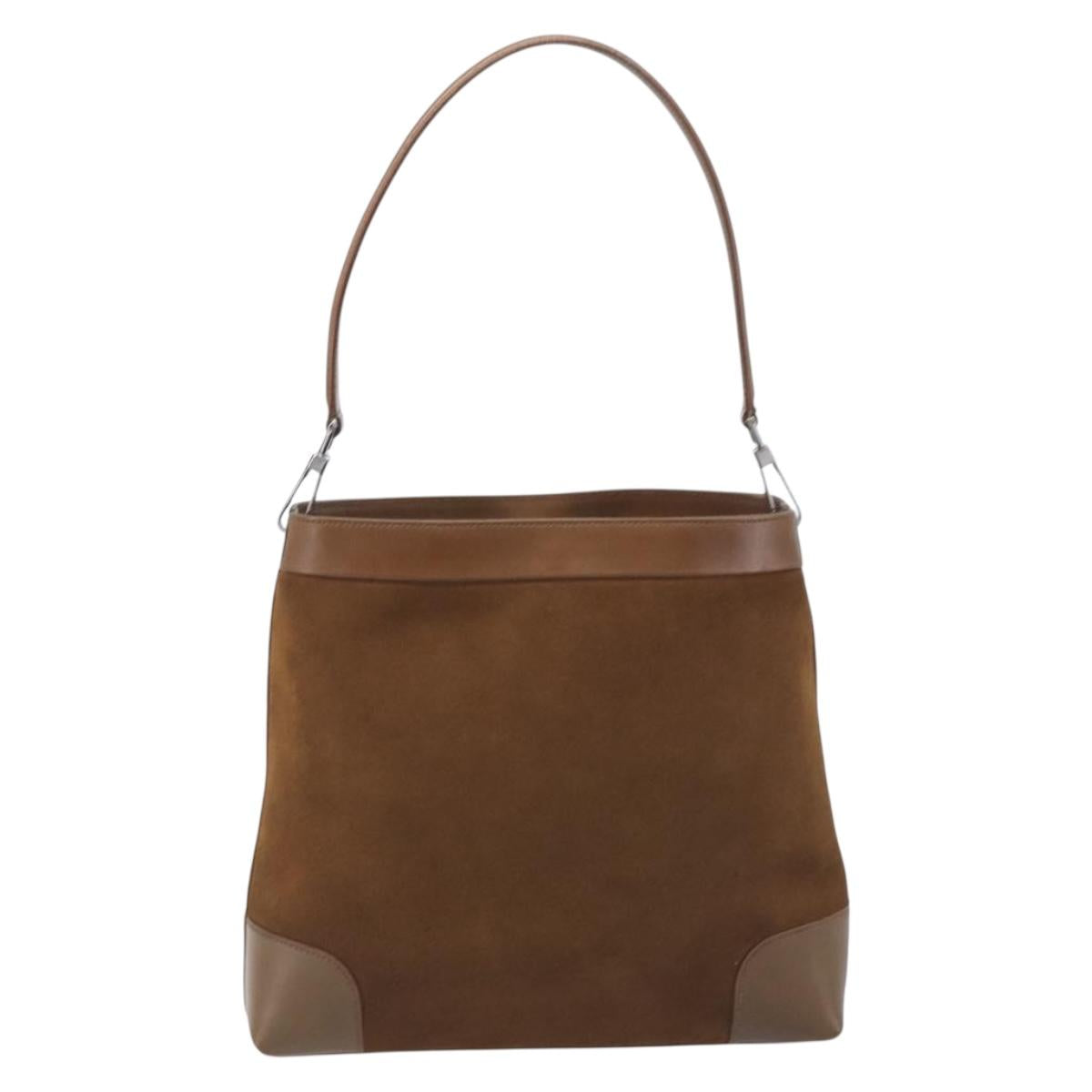 GUCCI Web Sherry Line Shoulder Bag Suede Brown Silver 33900 Auth 213394V