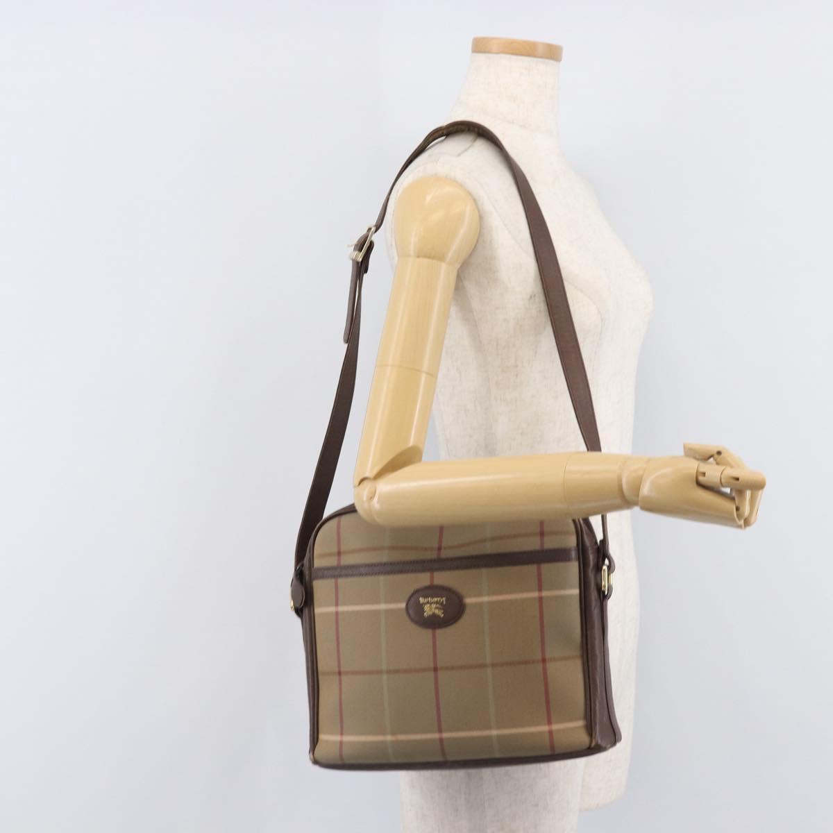 Burberrys Nova Check Shoulder Bag Canvas Beige Gold Auth 213396