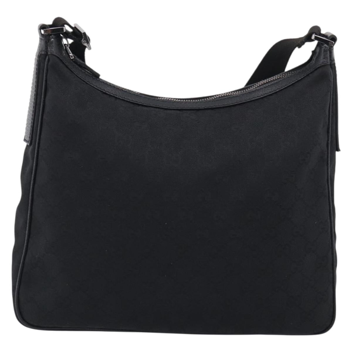 GUCCI GG Canvas Shoulder Bag Black Silver Auth 213397A