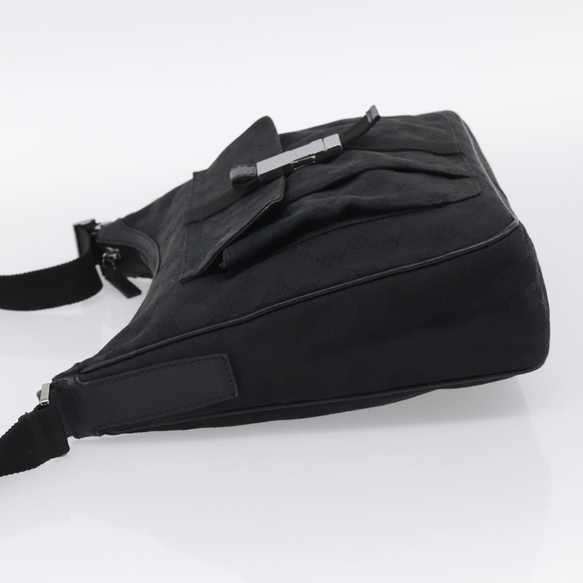 GUCCI GG Canvas Shoulder Bag Black Silver Auth 213397A