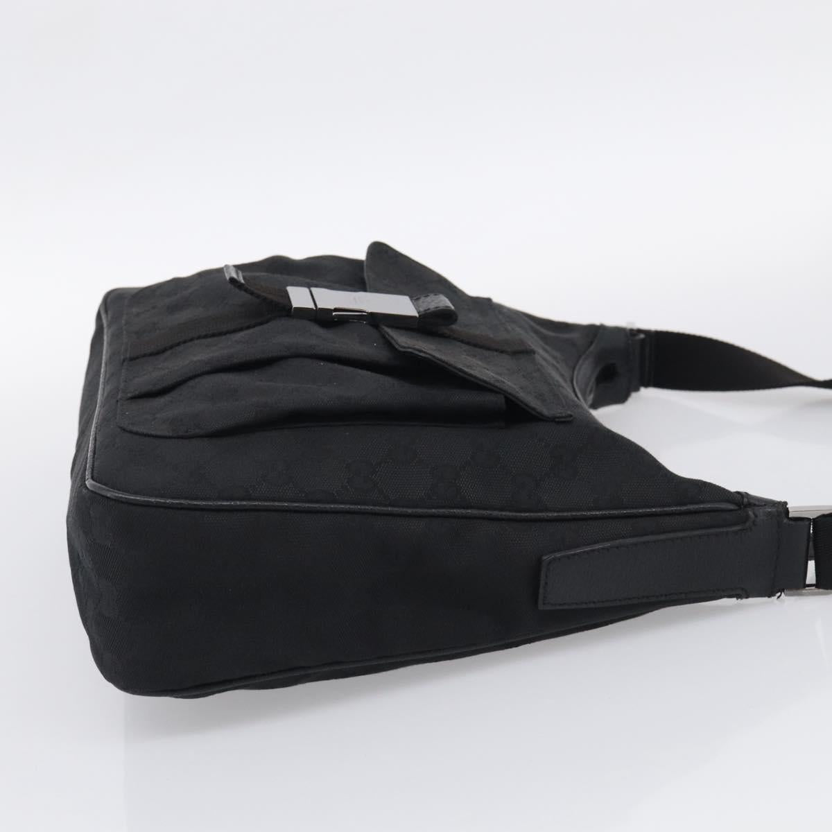 GUCCI GG Canvas Shoulder Bag Black Silver Auth 213397A