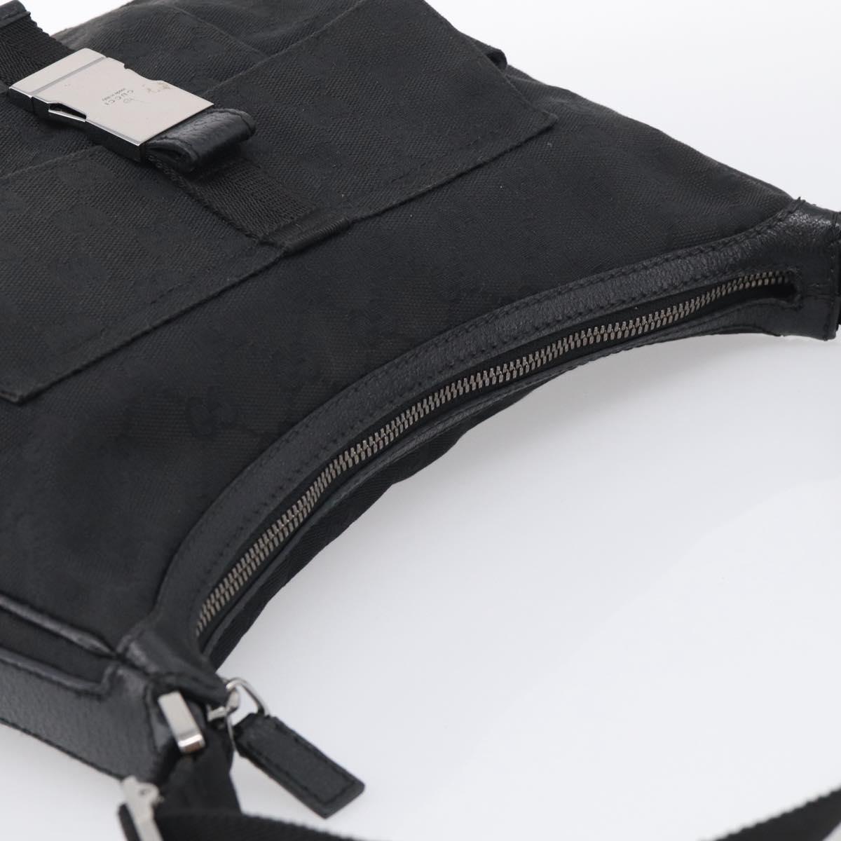 GUCCI GG Canvas Shoulder Bag Black Silver Auth 213397A