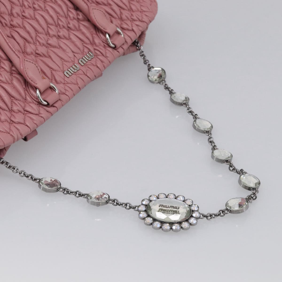 Miu Miu Matelasse Shoulder Bag Leather Pink Silver Auth 213404