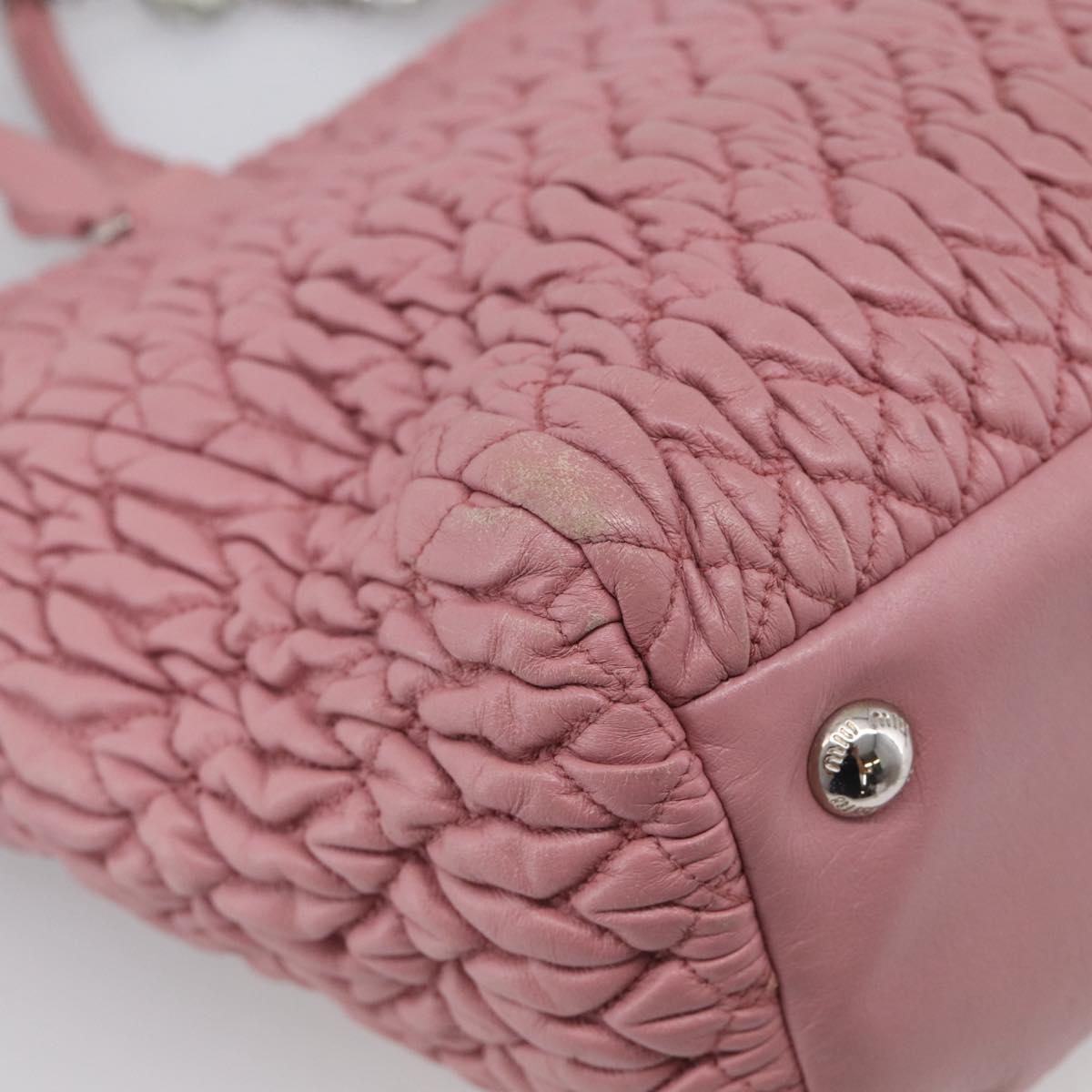 Miu Miu Matelasse Shoulder Bag Leather Pink Silver Auth 213404