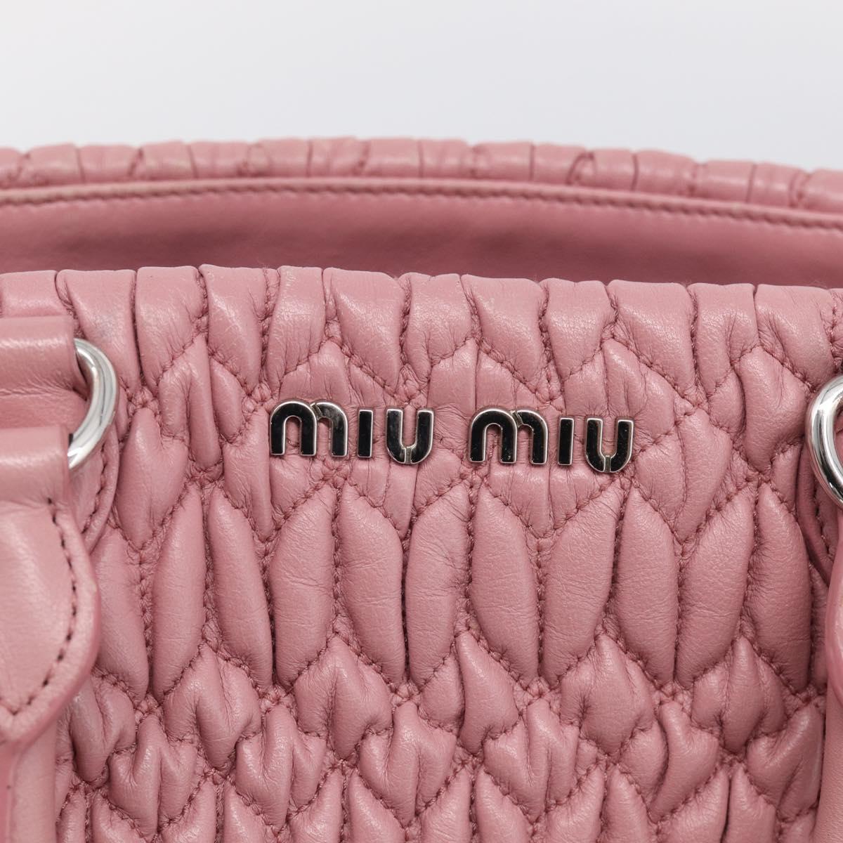 Miu Miu Matelasse Shoulder Bag Leather Pink Silver Auth 213404