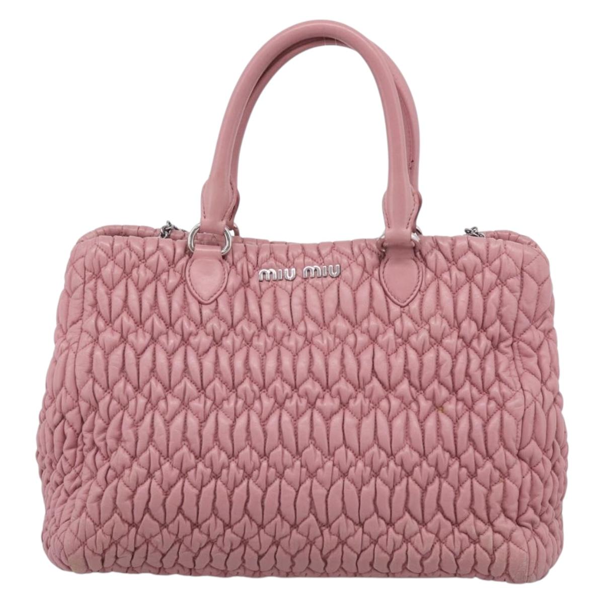 Miu Miu Matelasse Shoulder Bag Leather Pink Silver Auth 213404