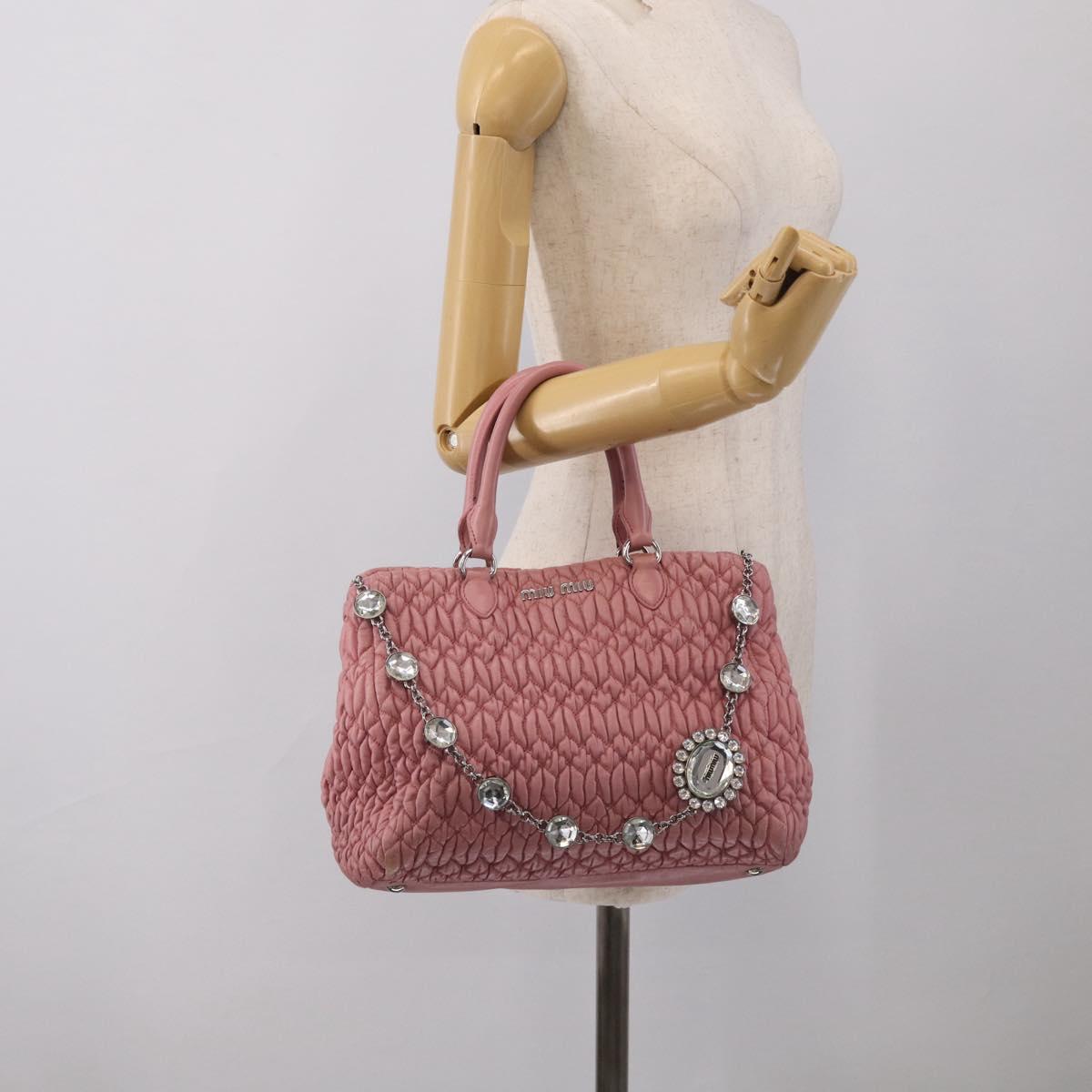 Miu Miu Matelasse Shoulder Bag Leather Pink Silver Auth 213404