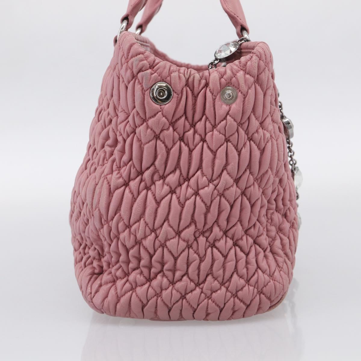 Miu Miu Matelasse Shoulder Bag Leather Pink Silver Auth 213404