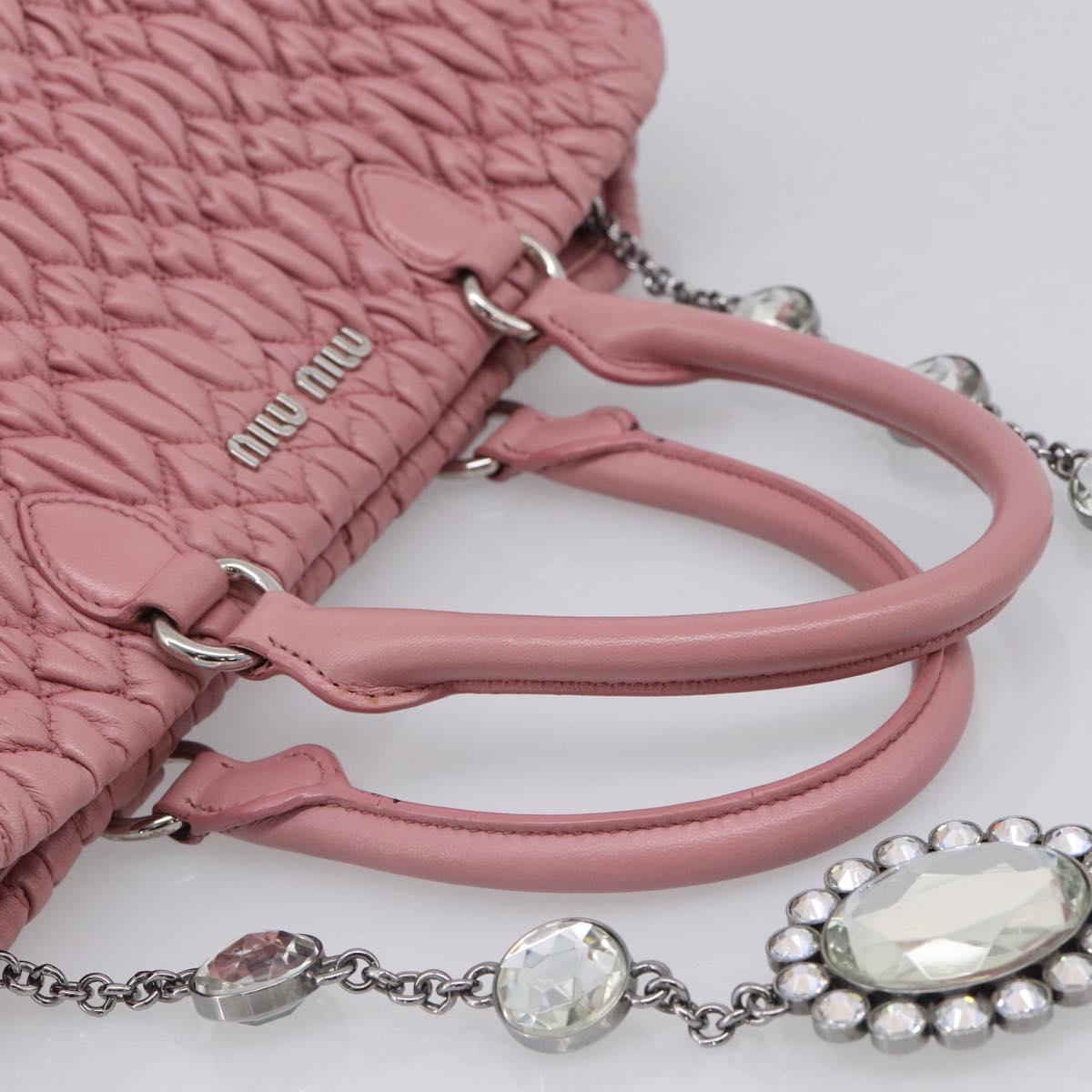 Miu Miu Matelasse Shoulder Bag Leather Pink Silver Auth 213404
