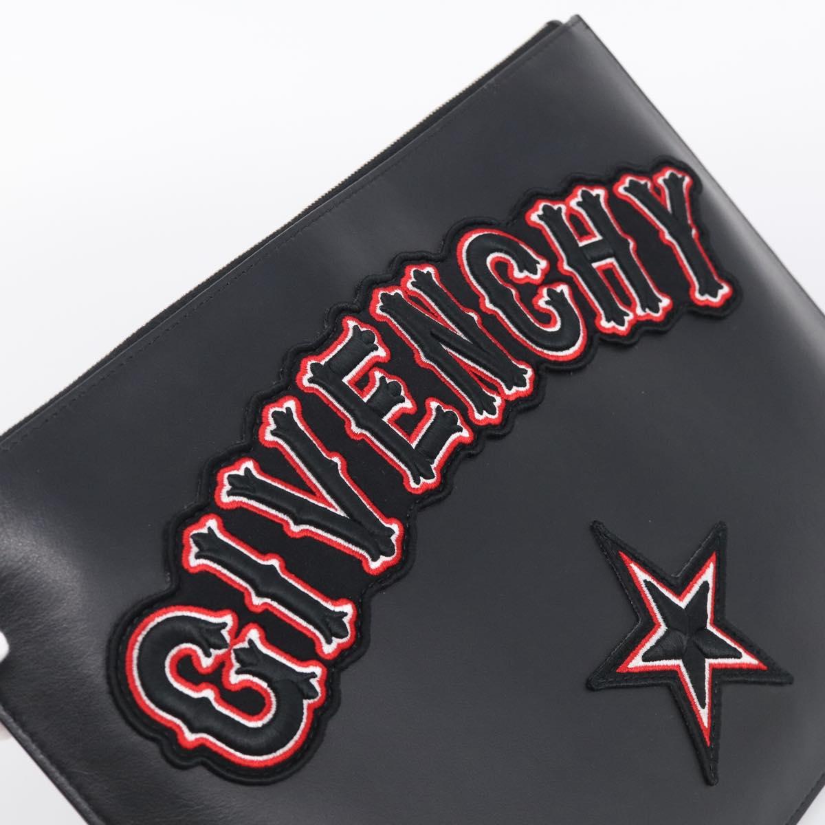 GIVENCHY Clutch Bag Leather Black Silver Auth 213409