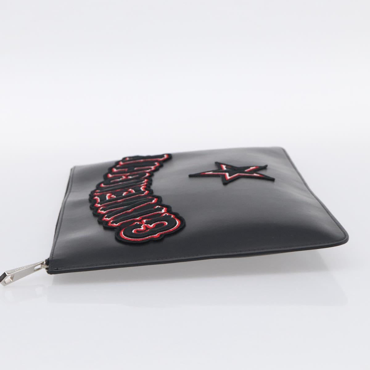 GIVENCHY Clutch Bag Leather Black Silver Auth 213409