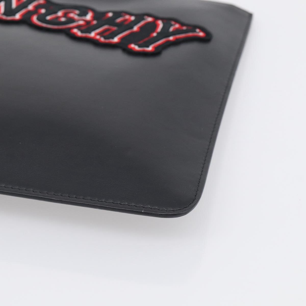 GIVENCHY Clutch Bag Leather Black Silver Auth 213409