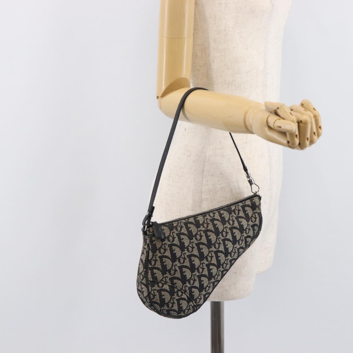 Christian Dior Trotter Canvas saddle Accessory Pouch Navy Silver Auth 213411
