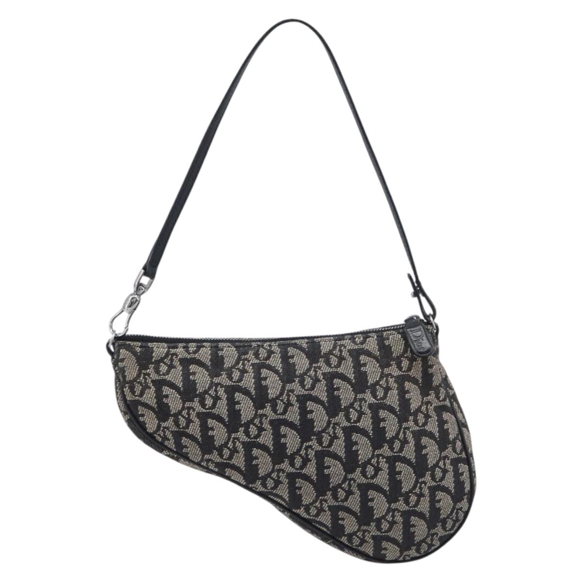 Christian Dior Trotter Canvas saddle Accessory Pouch Navy Silver Auth 213411