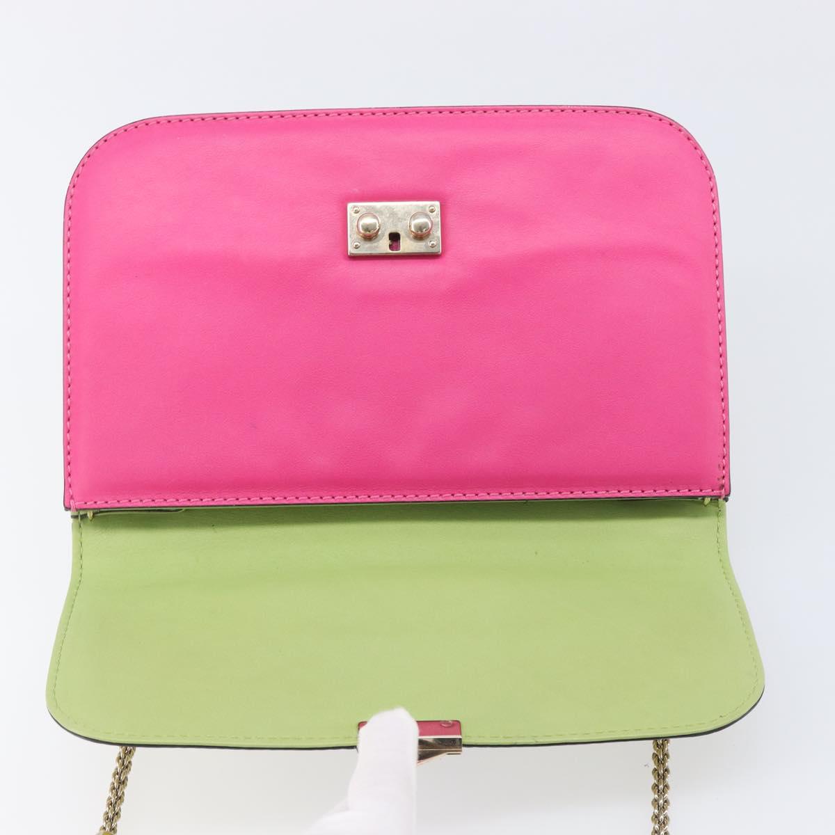 Valentino Chain Shoulder Bag Leather Yellow Gold Auth 213418A