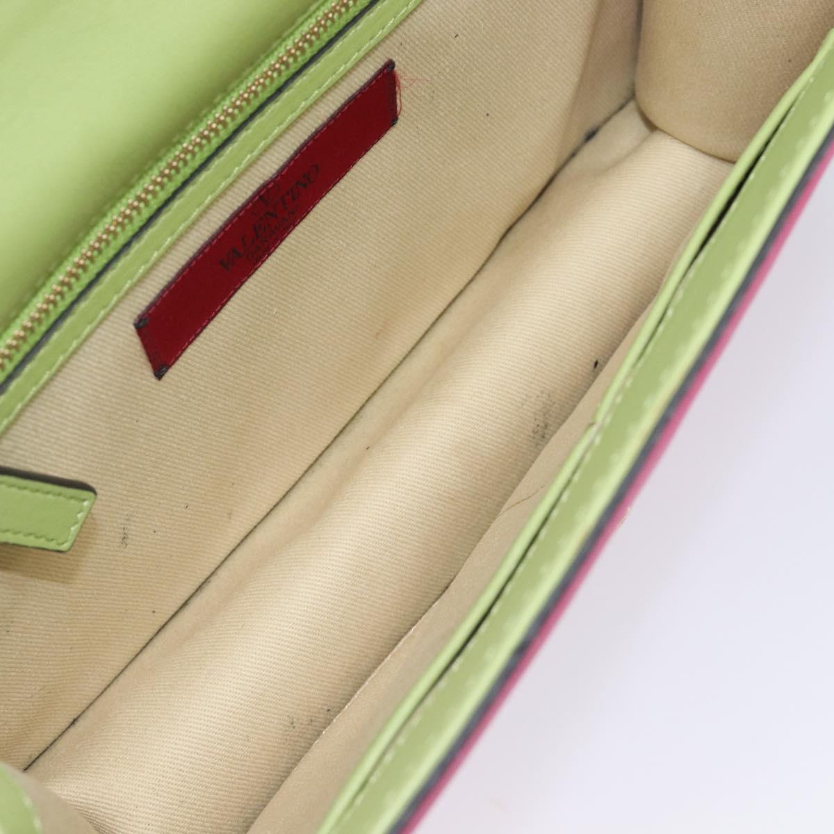 Valentino Chain Shoulder Bag Leather Yellow Gold Auth 213418A