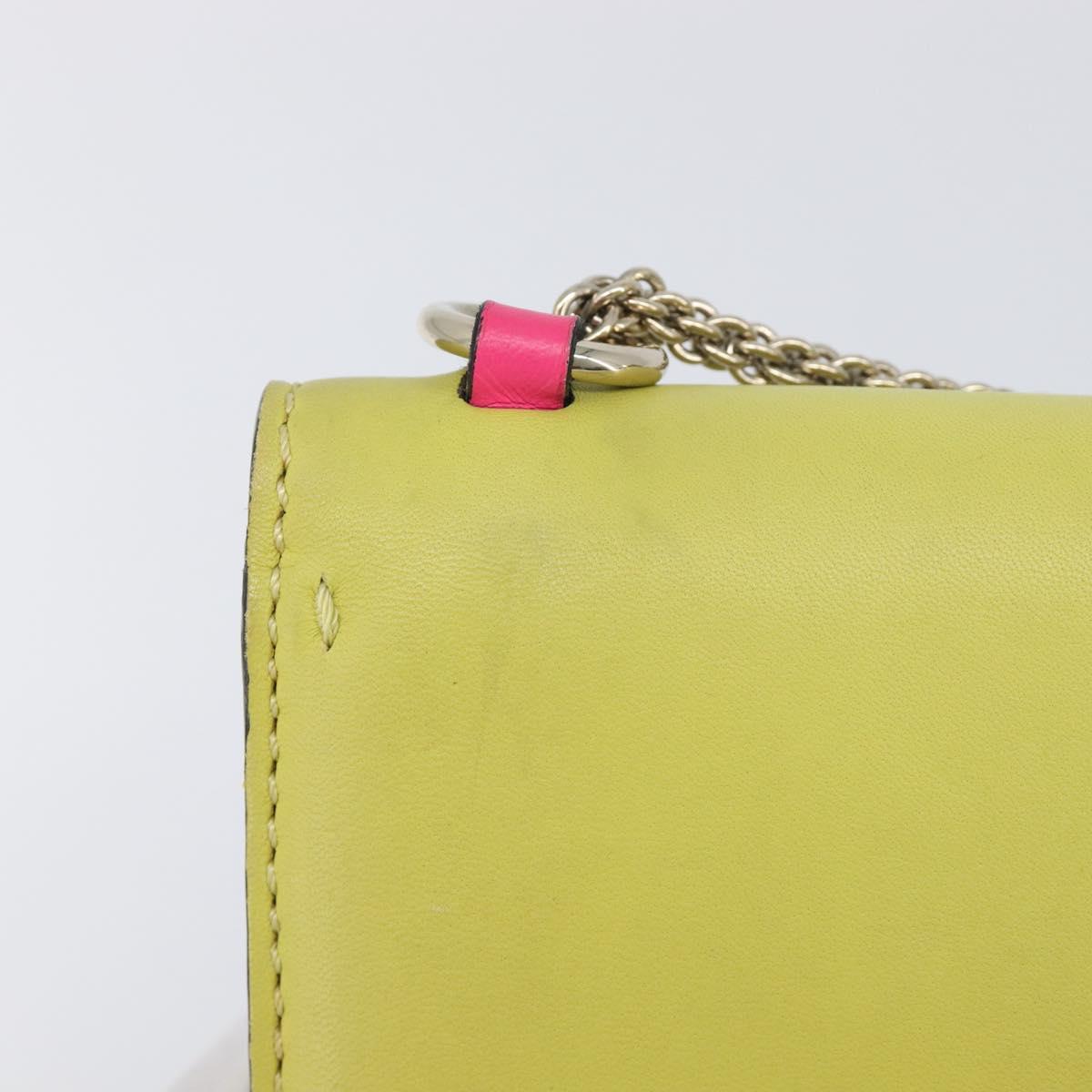 Valentino Chain Shoulder Bag Leather Yellow Gold Auth 213418A