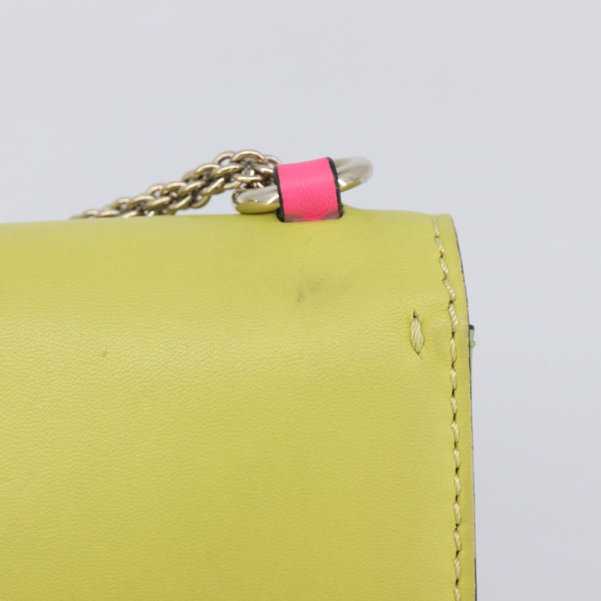 Valentino Chain Shoulder Bag Leather Yellow Gold Auth 213418A